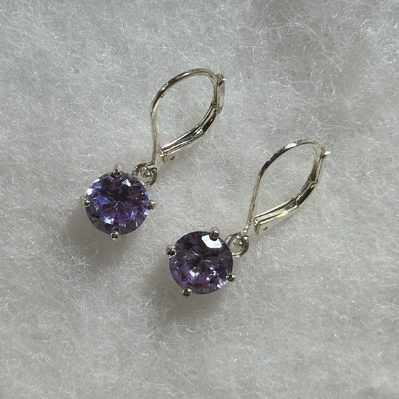 Loft Earrings, Silver Tone with Faux Amethyst, Beautiful Sparkle, - Picture 2 of 7